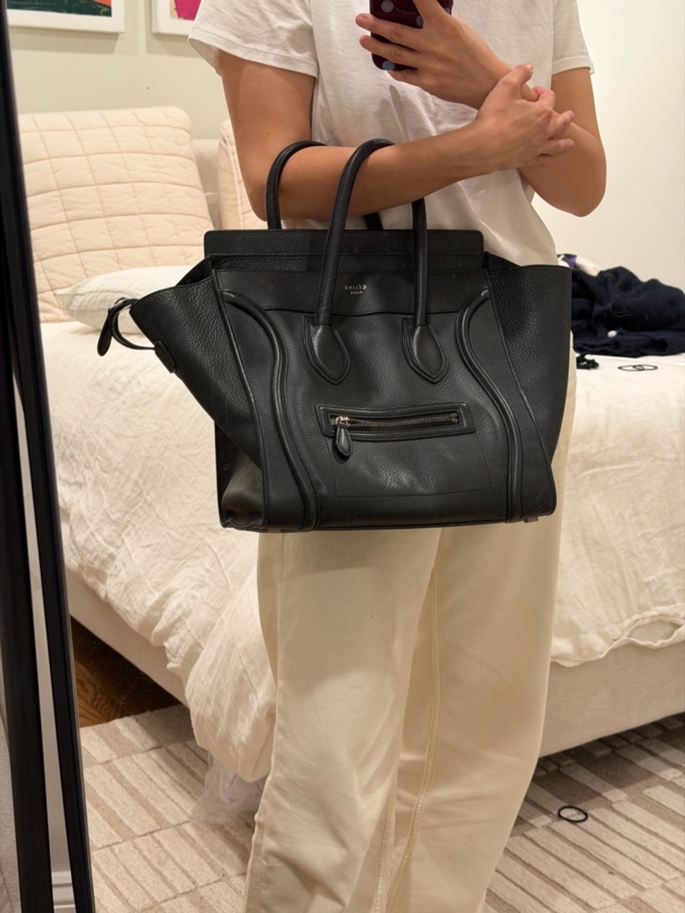 Celine Black Leather Luggage Tote